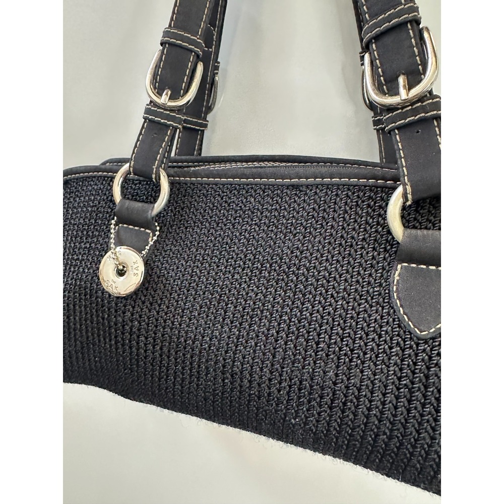 The Sak Black Crochet Shoulder Bag Silver Tone Hardware Woven Handbag Y2K Boho - Picture 3 of 16